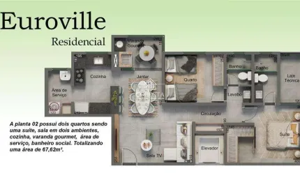 Apartamento com 2 quartos à venda no Brasil, Uberlândia 