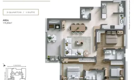 Apartamento de 03 dormitórios com 02 vagas de garagem cobertas