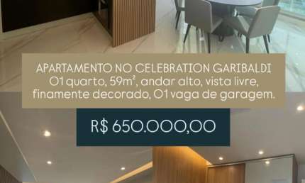 Apartamento à Venda no Celebration Garibaldi - VISTA LIVRE - 59 m² - Andar alto - 1 quarto suíte