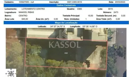 TERRENO RUA MANOEL RIBAS - REGIÃO CENTRAL DE CASCAVEL COM 645M