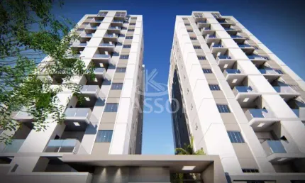 Apartamento com 02 quartos, sacada com churrasqueira, sala e cozinha integrada e banheiro social.