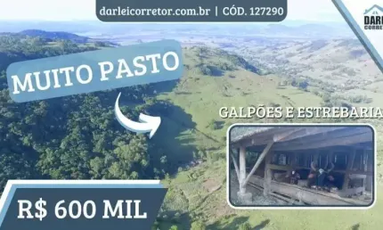 [127980] SÍTIO DE POTREIRA FECHADA COM MUITO PASTO, 4 VERTENTES, 2 RIACHOS, CASA DE ALVENARIA, DOIS GALPÕES E ESTREBARIA EM SANTO ANTÔNIO DA PATRULHA