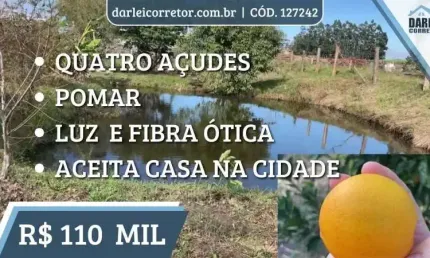 [127242] CHÁCARA COM 4 AÇUDES COM PEIXES, POMAR, LUZ E FIBRA ÓTICA EM SANTO ANTÔNIO DA PATRULHA | ACEITA CASA NA CIDADE