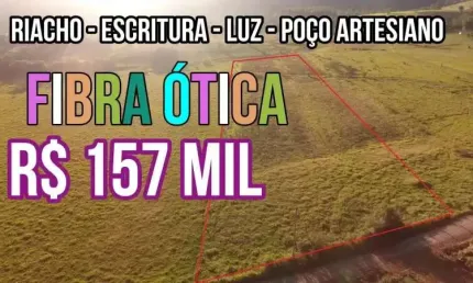 117290 CHÁCARA COM RIACHO, FIBRA ÓTICA, LUZ, ESCRITURA, POÇO ARTESIANO, PLANA SEM PEDRA