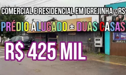 [118577]  PRÉDIO COMERCIAL ALUGADO MAIS DUAS CASAS EM IGREJINHA, RUA ASFALTADA, FIBRA ÓTICA