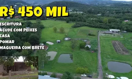 [764] CHÁCARA EM NOVA HARTZ, COM 10000 M², ESCRITURADA, COM CASA, GALPÃO, MANGUEIRA, PEQUENO POMAR