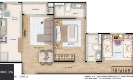 Apartamento para Venda - 56.77m², 2 dormitórios, sendo 1 suites, 1 vaga - Camaquã