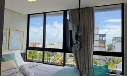 Flat com vista mar e todo mobiliado na praia do Jardim Oceania