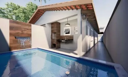 Casa com 2 quartos, piscina e área gourmet em Itanhaém.
