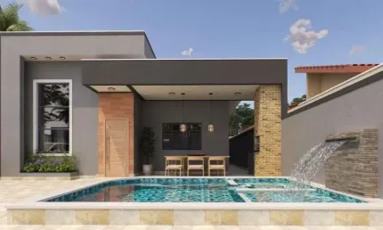 Casa com piscina e área gourmet com churrasqueira em Itanhaém.