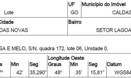Oportunidade Única em CALDAS NOVAS - GO | Tipo: Terreno | Negociação: Venda Direta Online  | Situação: Imóvel