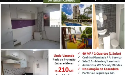 Apto 2 quartos, suíte e vaga Cascadura Ernani Cardoso Bossanorte 49M²