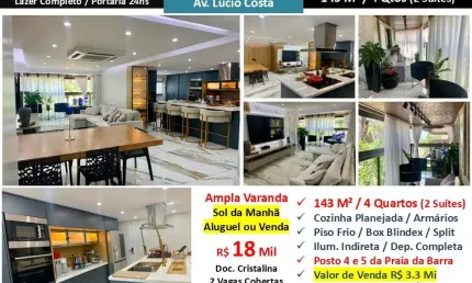 Apartamento com 4 quartos para alugar na Avenida Lúcio Costa, Barra da Tijuca, Rio de Janeiro