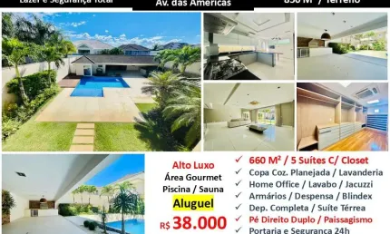 Casa em condomínio fechado com 5 quartos para alugar na Avenida das Américas, Barra da Tijuca, Rio de Janeiro