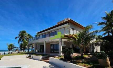 Casa alto padrão, frente mar em Busca Vida, 683m², 10 suítes, piscina, espaço gourmet, 6 vagas, imóvel exclusivo no litoral norte da Bahia