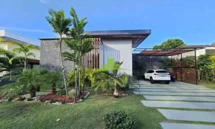 Casa Moderna Térrea à Venda no Condomínio Vida Marina, Busca Vida, Camaçari | 3 Suítes no Térreo | Piscina com Cascata e Área Gourmet