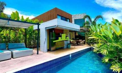 ALPHAVILLE LITORAL NORTE 1, Casa de Luxo à Venda, 340m², 4 Suítes, PORTEIRA FECHADA, Jardim Tropical, Automação, Piscina Gourmet. Alto Padrão!