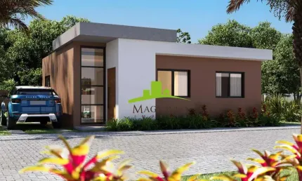 LANÇAMENTO LINE by DENA. Condomínio Casas Individuais, Abrantes, 81m², 3 Quartos, 1 Suíte, Garden Privativo, Fachada Moderna, Clube com 2.200m² Lazer