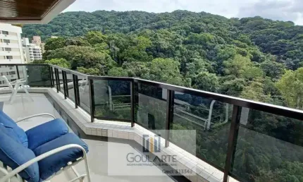 Apartamento alto padrão com 4 suítes, sacada vista área verde  e lazer no condomínio na praia da Pitangueiras-Guarujá/SP