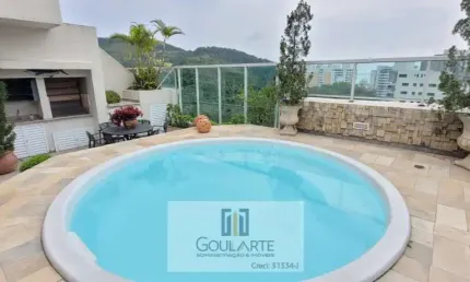 Cobertura duplex com 3 suítes climatizadas, terraço com piscina, churrasqueira e vista mar praia da ASTÚRIAS-Guarujá/SP.