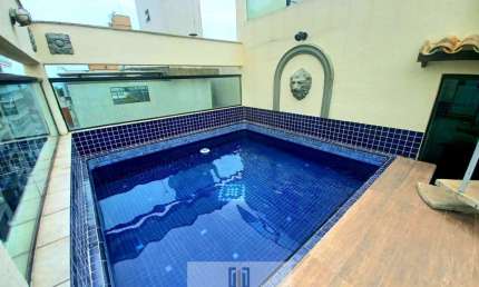Apartamento cobertura duplex, 4 dormitórios sendo 1 suíte, piscina e churrasqueira, lado praia na Enseada-Guarujá/SP.