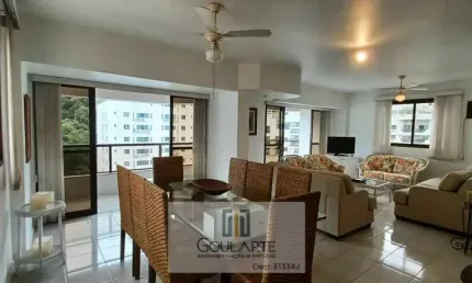 Apartamento alto padrão com 3 suítes + dormitório de serviço e sacada ampla na praia da Pitangueiras-Guarujá/SP.