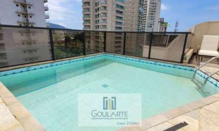 Cobertura duplex com 3 suítes climatizadas, piscina e churrasqueira, lado praia na Enseada-Guarujá/SP.