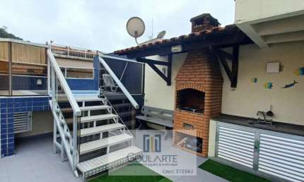 Apartamento cobertura duplex com 3dormitórios sendo 1 suíte + suíte de serviço, sacada gourmet, churrasqueira e piscina lado morro na praia da Enseada-Guarujá/SP.