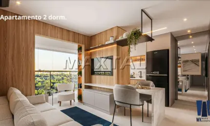 Apartamento com 42m², 2 quartos, 1 vaga de garagem, com piscina no terraço.