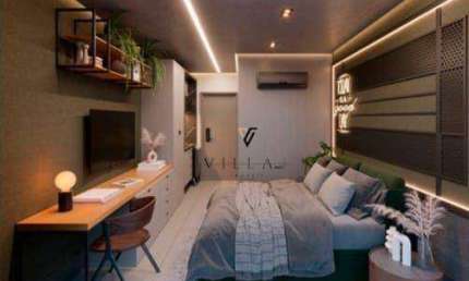 Flat a 100m da Beira Mar com 1 dormitório, sala e cozinha americana integradas, varanda à venda, 24 m² por R$ 457.777 - Cabo Branco - João Pessoa/PB