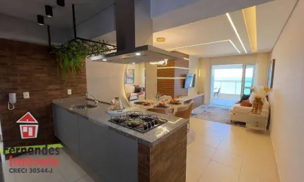 Apartamento decorado frente mar com 3 quartos sendo 2 suítes mais dependência à venda, 111 m² por R$ 1.800.000 - Boqueirão - Praia Grande/SP