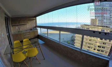 Apartamento alto padrão mobiliado vista lateral mar 2 suítes aluguel definitivo pacote por R$4.800 mês Aviação Praia Grane/SP.
