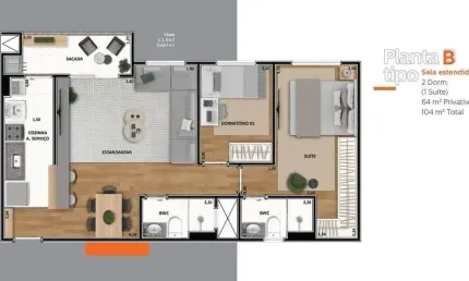 Apartamento à venda em Maringá, Zona 08, com 3 quartos, com 64 m², UP Residence - Yticon