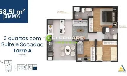 APARTAMENTO CENTRO DE PINHAIS,03 QTOS,SUÍTE,SACADA C/ CHURRASQ.
