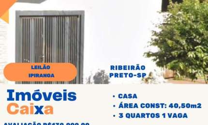 Casa para venda em ribeirão preto, ipiranga, 3 dormitórios, 1 banheiro, 1 vaga