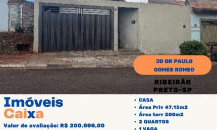 Casa para Venda em Ribeirão Preto, Jardim Doutor Paulo Gomes Romeo, 2 dormitórios, 1 banheiro, 1 vaga