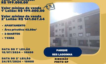 Apartamento para Venda em Ribeirão Preto, Parque Residencial Lagoinha, 2 dormitórios, 1 banheiro, 1 vaga