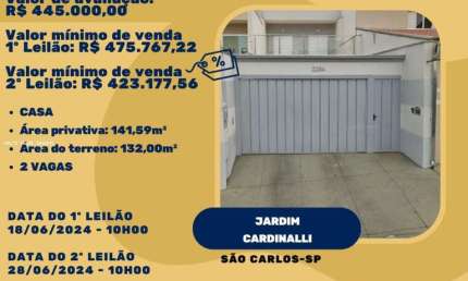 Casa para Venda em São Carlos, Jardim Cardinalli, 2 dormitórios, 1 banheiro, 2 vagas