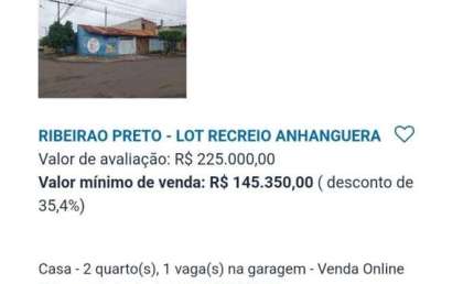 Casa para Venda em Ribeirão Preto, Recreio Anhangüera, 2 dormitórios, 1 banheiro, 1 vaga