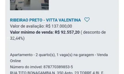 Apartamento para Venda em Ribeirão Preto, Valentina Figueiredo, 2 dormitórios, 1 banheiro, 1 vaga