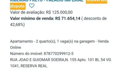 Apartamento para Venda em Ribeirão Preto, Reserva Real, 2 dormitórios, 1 banheiro, 1 vaga