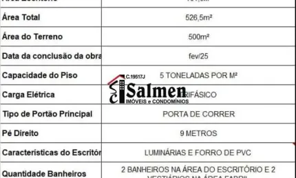 Galpão / Depósito / Armazém para alugar em Jardim Jóia de 425.00m²