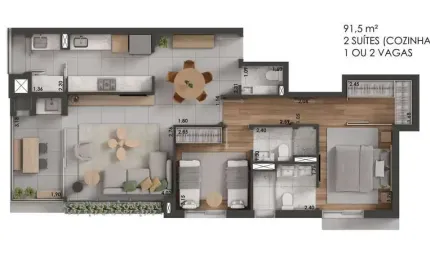 Apartamento para venda em Ahú de 91.00m² com 2 Quartos, 2 Suites e 2 Garagens