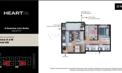 Apartamento para venda em Santa Felicidade de 58.00m² com 2 Quartos, 1 Suite e 1 Garagem