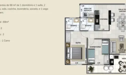 Apartamento para venda em vila itapanhau de 68.00m² com 2 quartos, 1 suite e 1 garagem