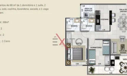 Apartamento para venda em vila itapanhau de 68.00m² com 2 quartos, 1 suite e 1 garagem