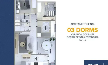 Apartamento para venda tem 65 metros quadrados com 3 quartos em Vila Três Irmãos - Carapicuíba - SP