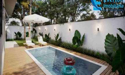 Casa térrea de 260 m², alto padrão, pé direito duplo, com 3 suítes e 6 vagas.