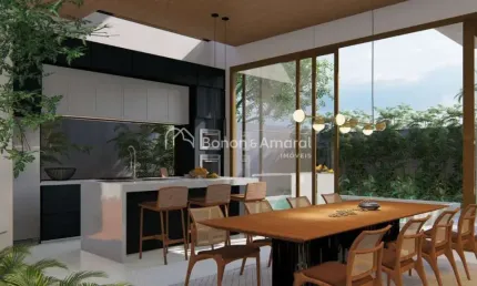 Casa à venda em condomínio em Paulínia, sobrado, em construção, 3 suites, escritório,living 2 ambientes, despensa,área gourmet integrada, 4 vagas, armários, cozinha,piscina,wc social e de serviço,aque
