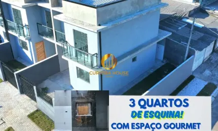 Sobrado novo de esquina com  3 quartos, espaço gourmet integrado ao jardim da lateral